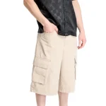 Beige Knee Length Karl Kani Cargo Shorts -side