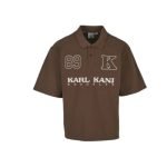 Karl Kani Brown Polo Shirt mit Polokragen, großem Karl Kani Brooklyn Logo und 89-Print auf der Vorderseite.