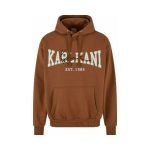 Karl Kani COLLEGE SIGNATURE Brown Hoodie featuring bold varsity-style logo, kangaroo pocket, and relaxed streetwear fit.