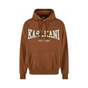 Karl Kani COLLEGE SIGNATURE Brown Hoodie featuring bold varsity-style logo, kangaroo pocket, and relaxed streetwear fit.