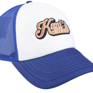 Karl Kani Diner Cap Blue/White retro streetwear cap with blue and white color design, curved brim, and adjustable strap