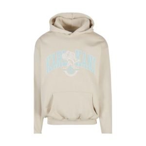 Karl Kani Light Sand Eagle Print Hoodie in heller Sandfarbe mit großem Karl-Kani-Logo und Eagle-Print auf der Vorderseite, Kapuze und Kängurutasche.